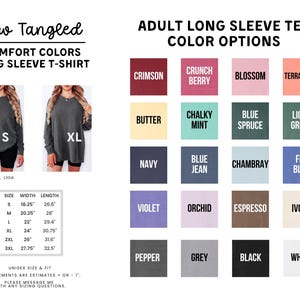 The image is a collage of various color options for an adult long sleeve t-shirt, including different shades of grey, black, and other colors.