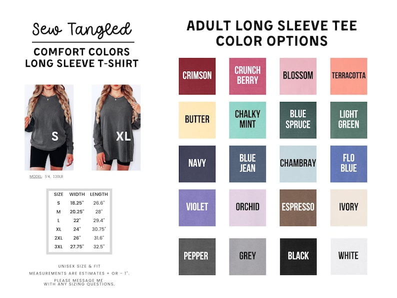 The image is a collage of various color options for an adult long sleeve t-shirt, including different shades of grey, black, and other colors.