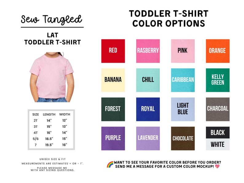 a child's t - shirt with different colors and sizes