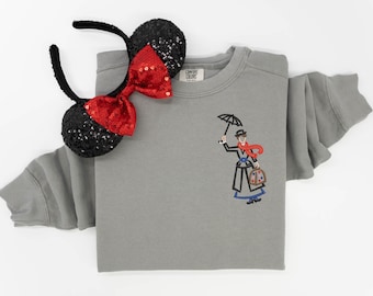 Mary Poppins Embroidered Crewneck Crew, Disney embroidered sweatshirt, Disney Mary Poppins sweatshirt, Women's Disney Crewneck Crew