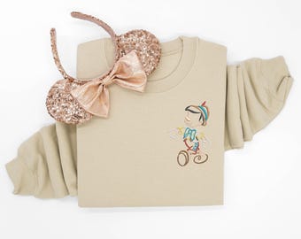 Disney Pinocchio embroidered Crewneck, Pinocchio sweatshirt, Pinocchio Sweater, Disney Sweatshirt, Pinocchio Quarterzip, Disney Crewneck