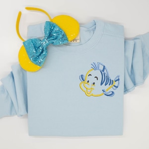 Flounder embroidered Crewneck, Flounder embroidered sweatshirt, Little Mermaid t-shirt, Disney shirt, Disney Princess shirt, Disney Tank Top