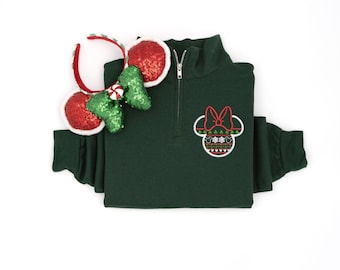 Minnie Christmas Sweater embroidered Crewneck, Disney Christmas embroidered tshirt, Disney Minnie sweatshirt, Women's Christmas crewneck