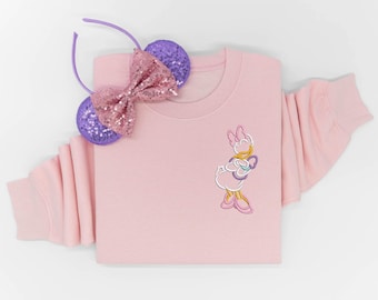 Daisy Embroidered Crewneck, Disney embroidered tshirt, Daisy Duck Sweatshirt, Disney Sweatshirt, Disney Crew, Disney Crewneck