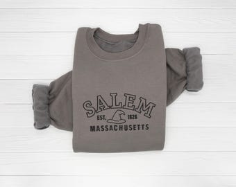 Embroidered Salem MA Sweatshirt: Witch Halloween Comfort Colors