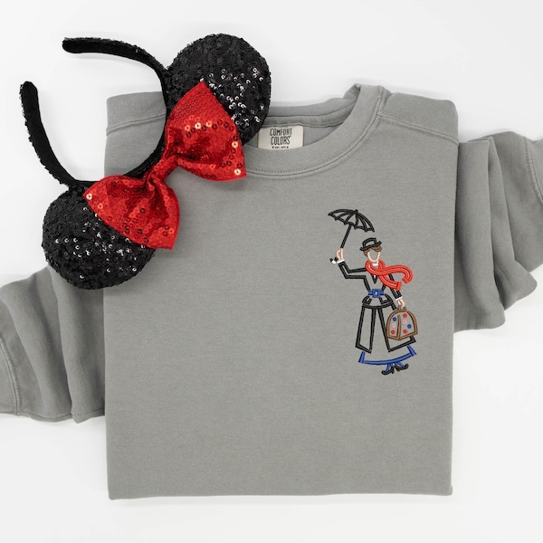 Sudadera de cuello redondo bordada de Mary Poppins, sudadera bordada de Disney, sudadera de Mary Poppins de Disney, sudadera de cuello redondo de Disney para mujer