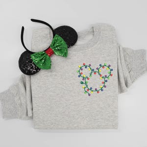 Mickey Lights embroidered Crewneck, Mickey embroidered sweatshirt, Mickey Christmas shirt, Disney Christmas,  Women&#39;s Christmas crewneck