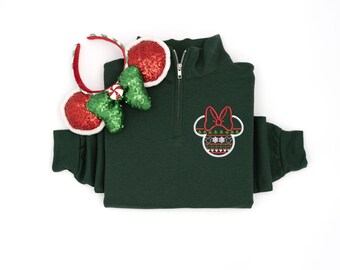 Minnie Christmas Sweater embroidered Crewneck, Disney Christmas embroidered tshirt, Disney Minnie sweatshirt, Women's Christmas crewneck