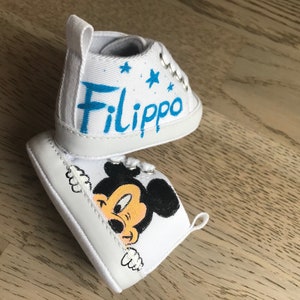 Hand painted and personalized baby shoes with name with Disney characters - boy