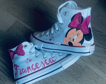 Converse All Star Minnie sneakers hand painted and personalized with name