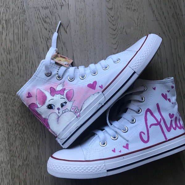 Scarpe sneakers Converse All Star Aristogatti dipinte a mano e personalizzate con nome e gattina Minou