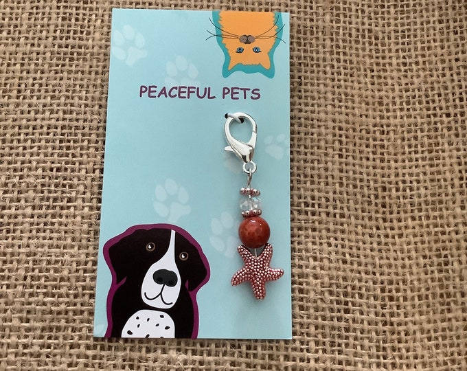 Red Agate healing gemstone beach pet collar charm. Agate is said to help with communication, balance, and is calming.