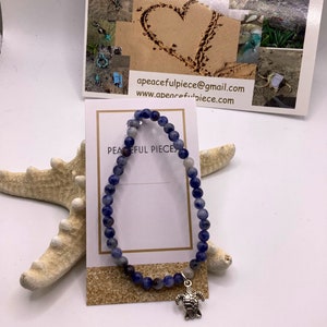 Turtle Charm Healing Bracelet - Sodalite Gemstone Bracelet for Stress Relief & Spiritual Balance