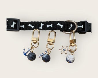Nautical Pet Collar Charm | Sodalite Gemstone, Anchor, Wheel