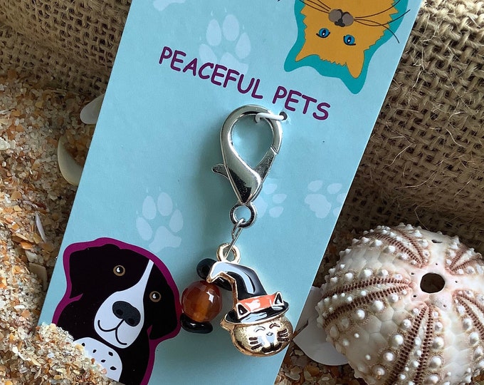 Halloween gemstone pet collar charm, healing gemstone purse charm.