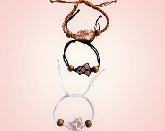 Adjustable Woven Bracelet or Anklet with Natural Himalayan Salt Beads for Self Purification, Three Color Options