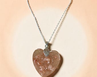 Unique Himalayan Salt Heart Pendant Necklace - Natural Purifying Crystal Charm on Gold or Silver Chain