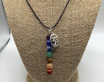 Chakra gemstone necklace, healing, and grounding , Om charm, Yoga and meditation