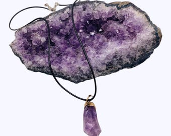 Raw Amethyst Crystal Necklace: Healing Gemstone Pendant