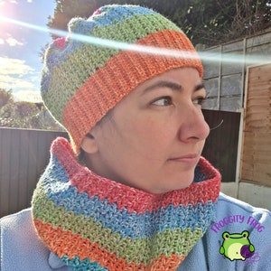 One Cake Hat And Cowl Crochet Pattern | Winter Hat And Snood, 1 Yarn Cake Beanie And Snood, Matching Infinity Scarf And Hat Crochet Design
