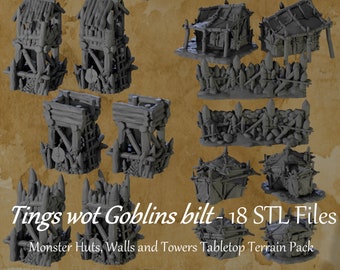 Monster Village | 18 Goblin, Orc or Monster Huts, Walls and Towers | 3D Printable Fantasy Terrain Pack For Dnd, tabletop, RPG & Wargaming