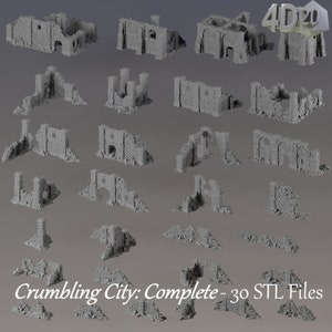 The Crumbling City | 30 Ruined City Pieces | Complete Terrain Pack | Fantasy Dnd, RPG & Tabletop Terrain STL Files for 3D Printing