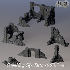 Crumbling City: Taster | 6 Pieces City Ruins | Wargame & Tabletop Terrain STL Files for easy 3D Printing