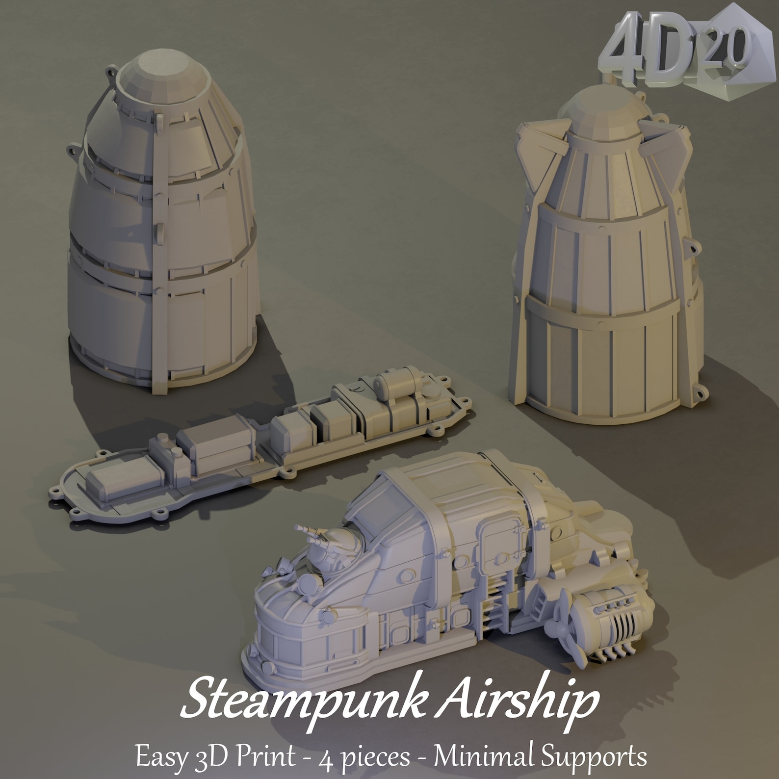 Steampunk Airship | Easy 3D Print Design | 3D Printable Fantasy Airship ...