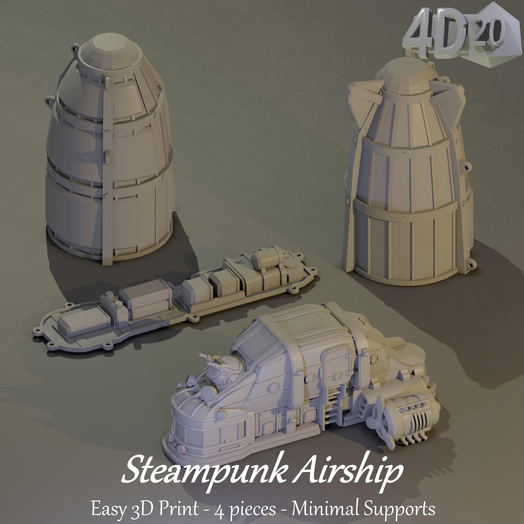 Steampunk Airship Easy 3D Print in 4 parts stl files for | Etsy