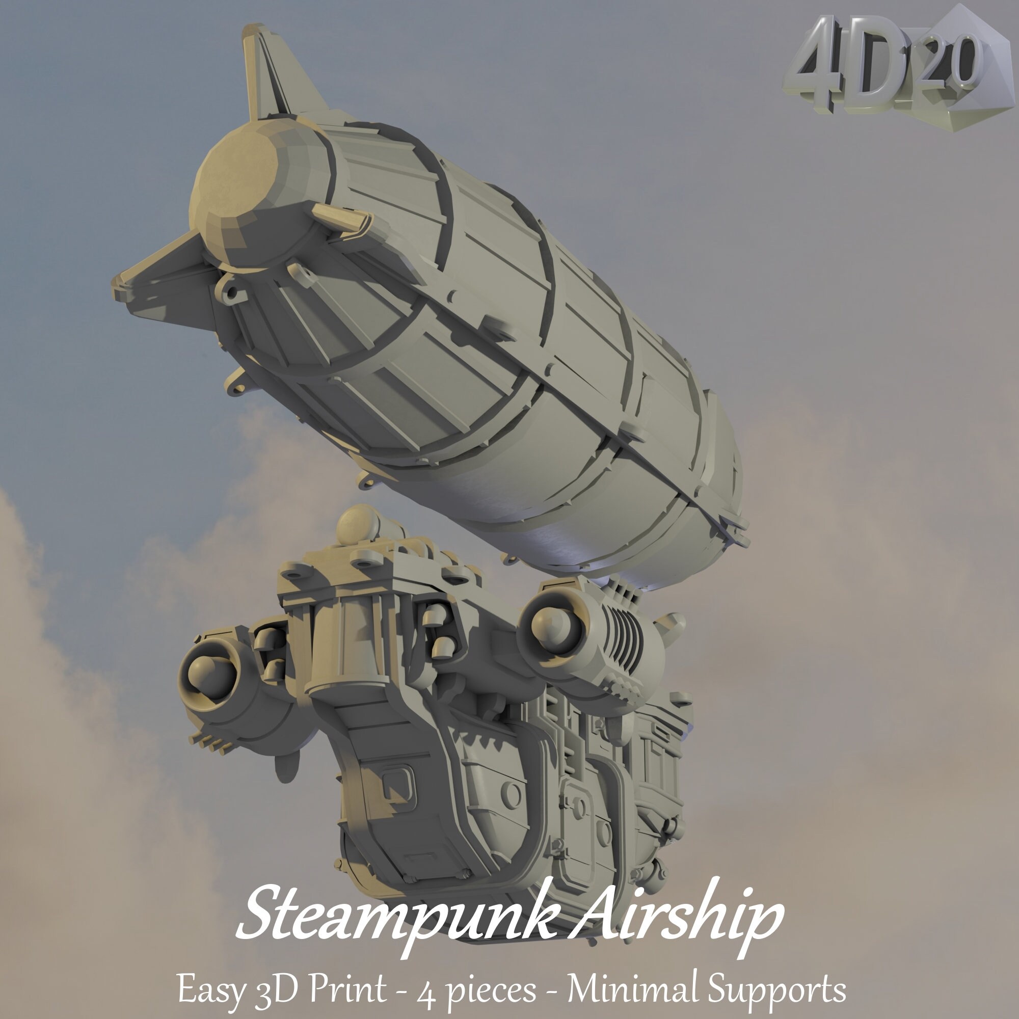 Steampunk Airship Easy 3D Print Design 3D Printable Fantasy Airship for ...