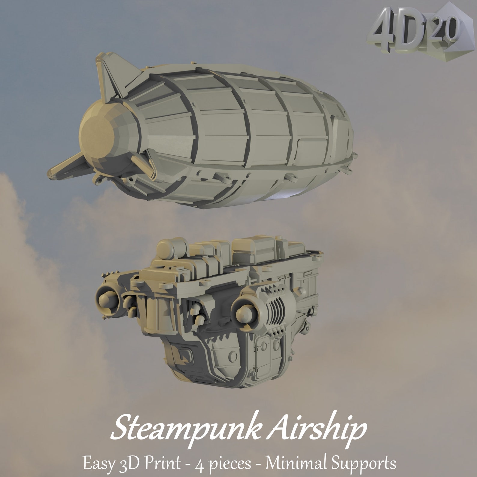 Steampunk Airship Easy 3D Print in 4 Parts Stl Files for - Etsy