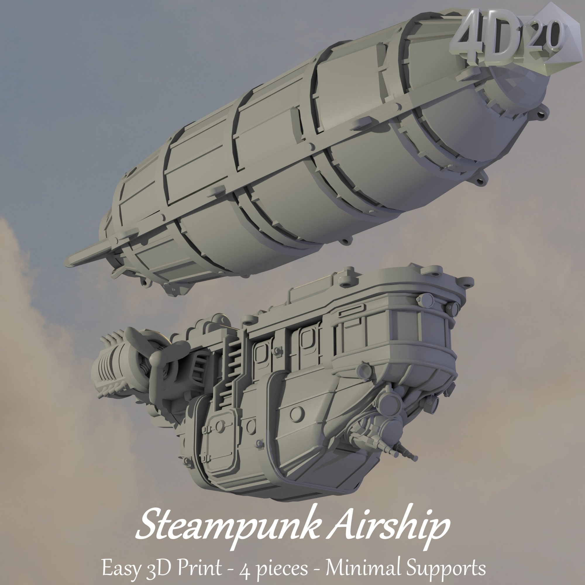 Steampunk Airship Easy 3D Print Design 3D Printable Fantasy Airship for ...