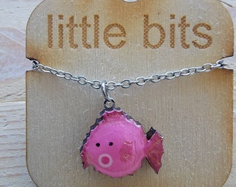 Small Pink Puffer Fish Hand Painted Necklace