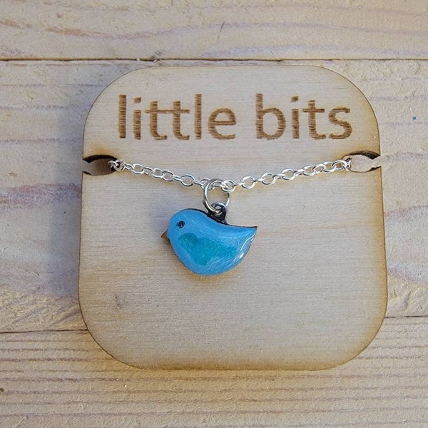 Small Blue Bird Hand Painted Necklace