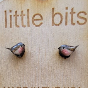 Tiny Hand Painted Wren Bird Earrings