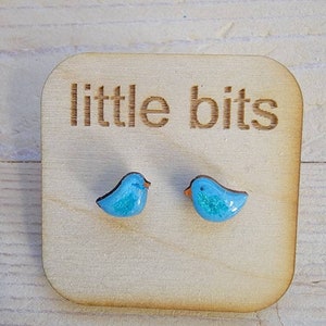 Small Blue Bird Earring Hand Painted Post
