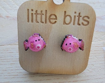 Small Post Pink Puffer Fish Earrings