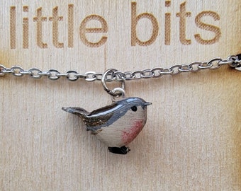 Small Wren Bird Hand Painted Necklace