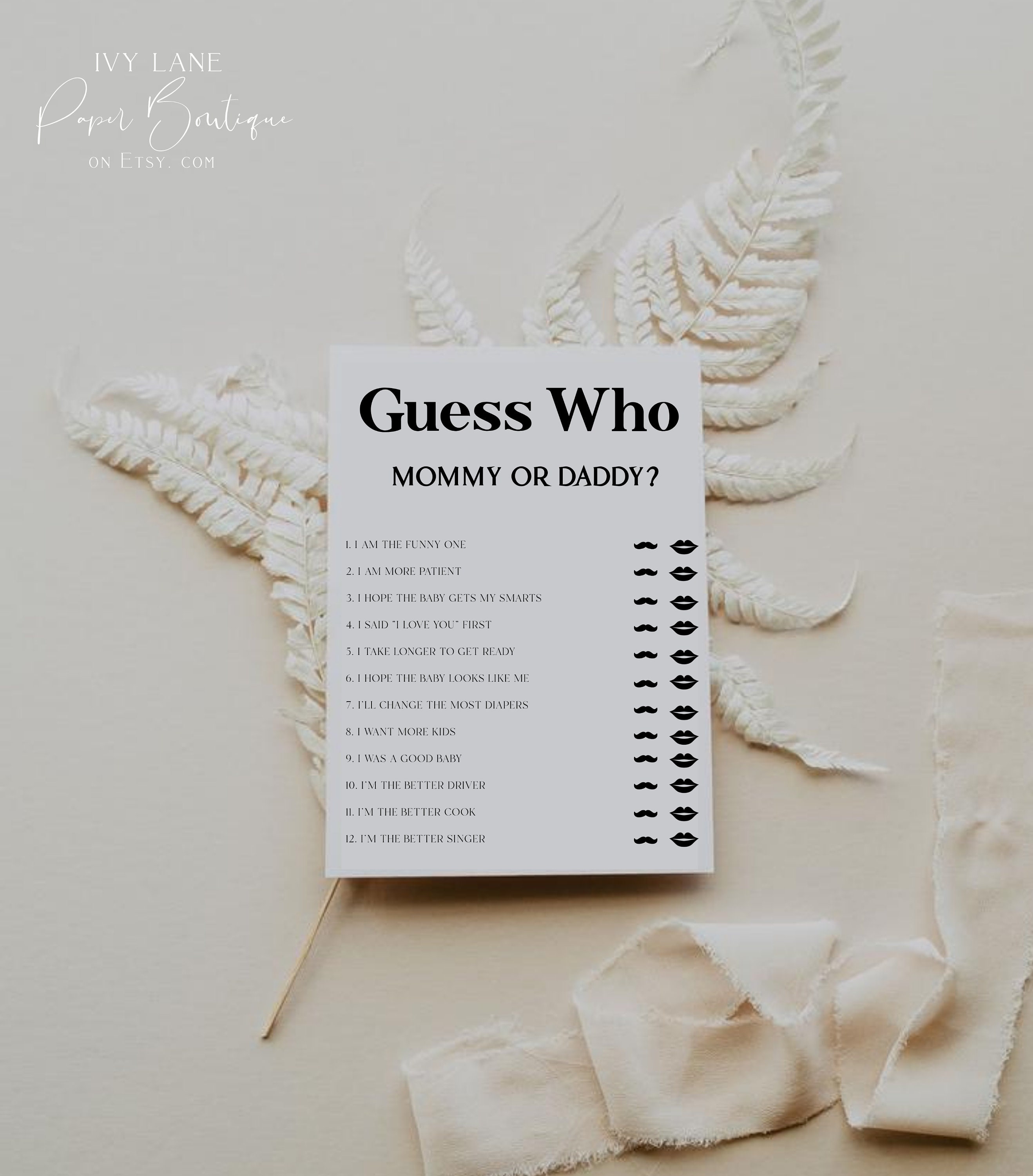 DIXIE Baby Shower Games Printable, Mommy or Daddy Game Printable Card