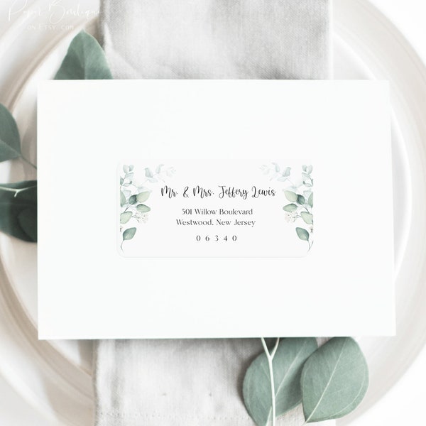 OAKLEY | Eucalyptus Address Label, Greenery Wedding Envelope Sticker, Return Address Template, INSTANT DOWNLOAD, Editable Text