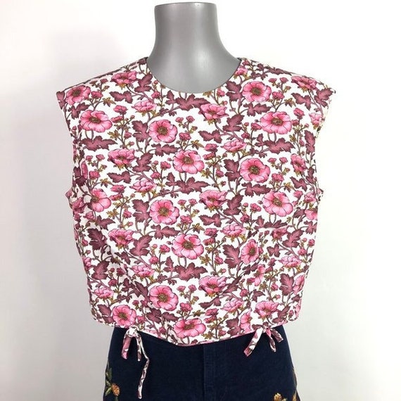 Vintage 40s Floral Crop Playsuit Sleeveless Top Si