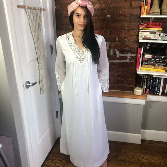 Vintage Bill Tice ESP 70's Boho Caftan White Maxi