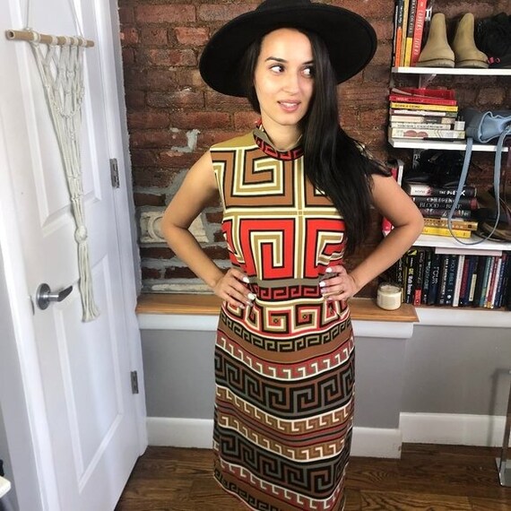 Vintage 60s/70s Mod Geometric Mock Neck Fall Color