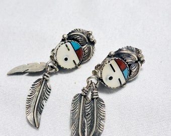 Boucles d'oreilles clip vintage Zuni en argent sterling