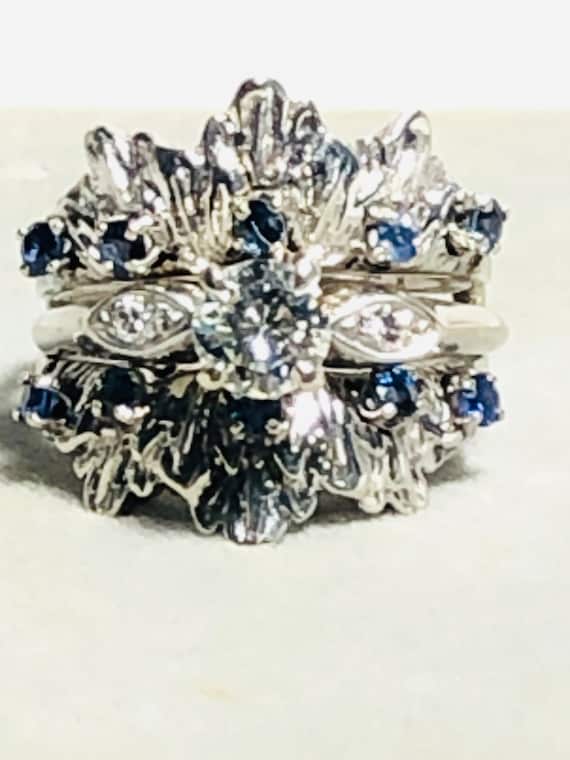 Deco 14k WG Diamond & Ceylon Sapphire Ring - image 1