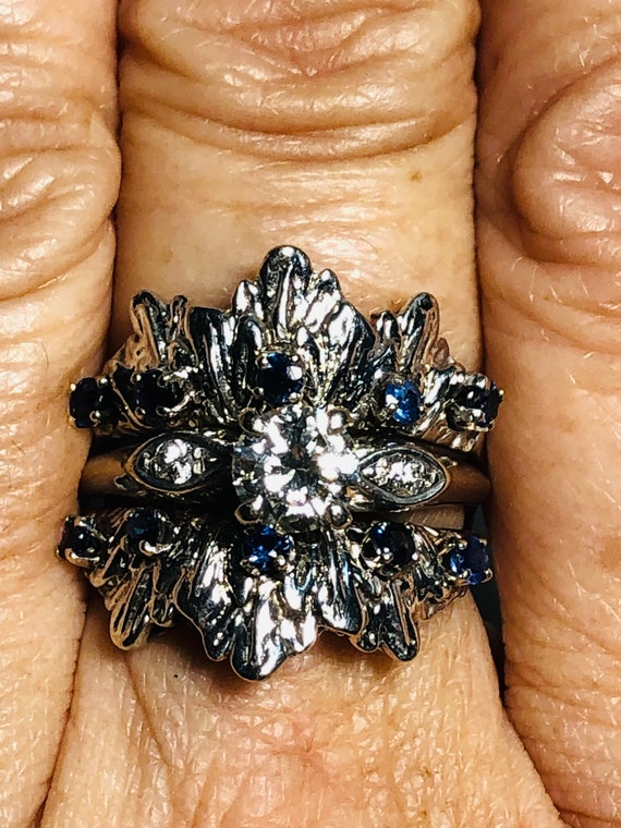 Deco 14k WG Diamond & Ceylon Sapphire Ring - image 4