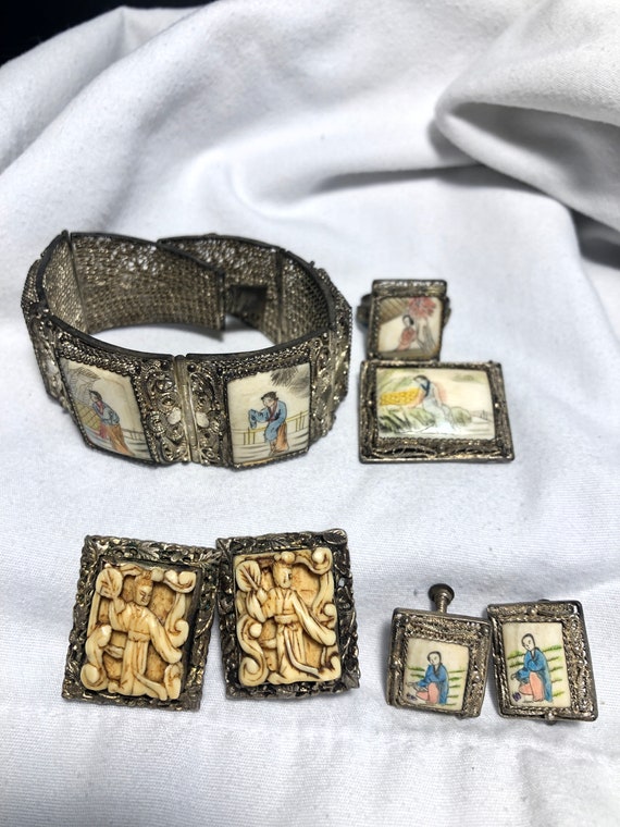 Antique Silver Chinese Export Jewelry Set