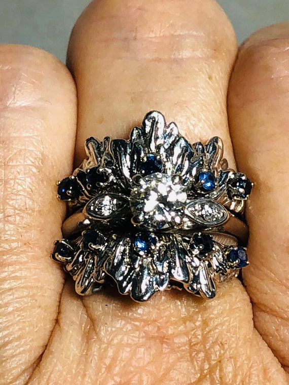Deco 14k WG Diamond & Ceylon Sapphire Ring - image 8