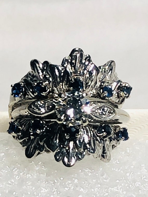 Deco 14k WG Diamond & Ceylon Sapphire Ring - image 3
