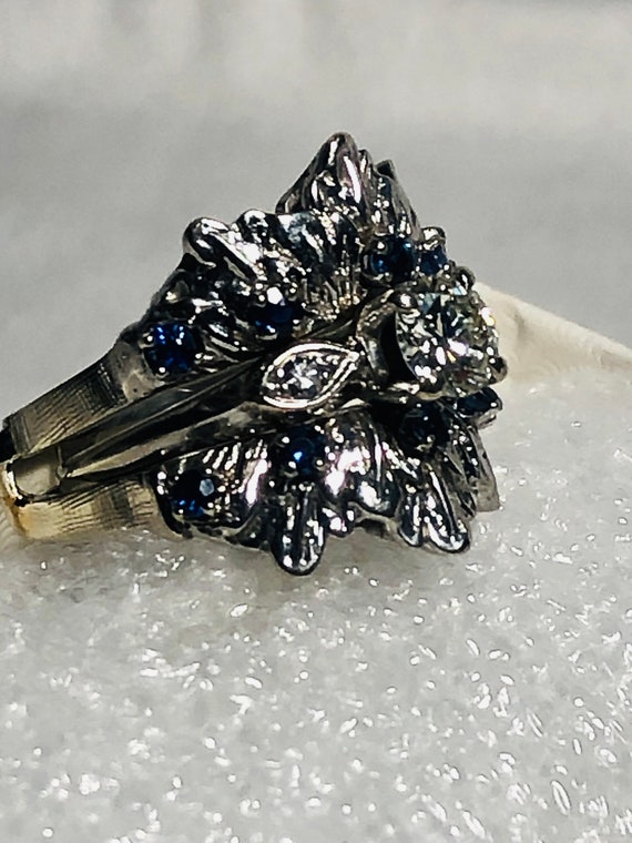 Deco 14k WG Diamond & Ceylon Sapphire Ring - image 2